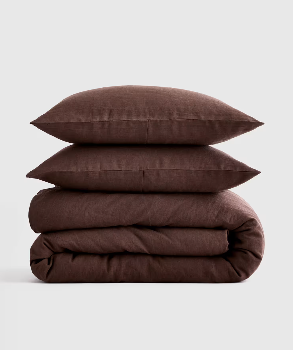 Cal King European Linen Duvet Cover & Sham Set in Espresso