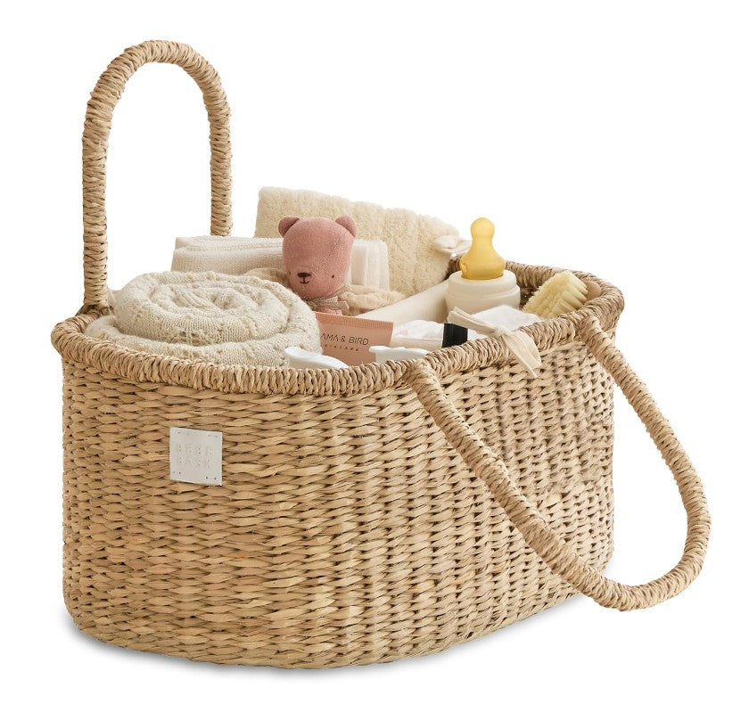 BEBE BASK Premium Baby Diaper Caddy Organizer - Artisan-Made Seagrass Basket With Cotton Divider - Award-Winning & Luxury Diaper Caddy Basket (ROSA)