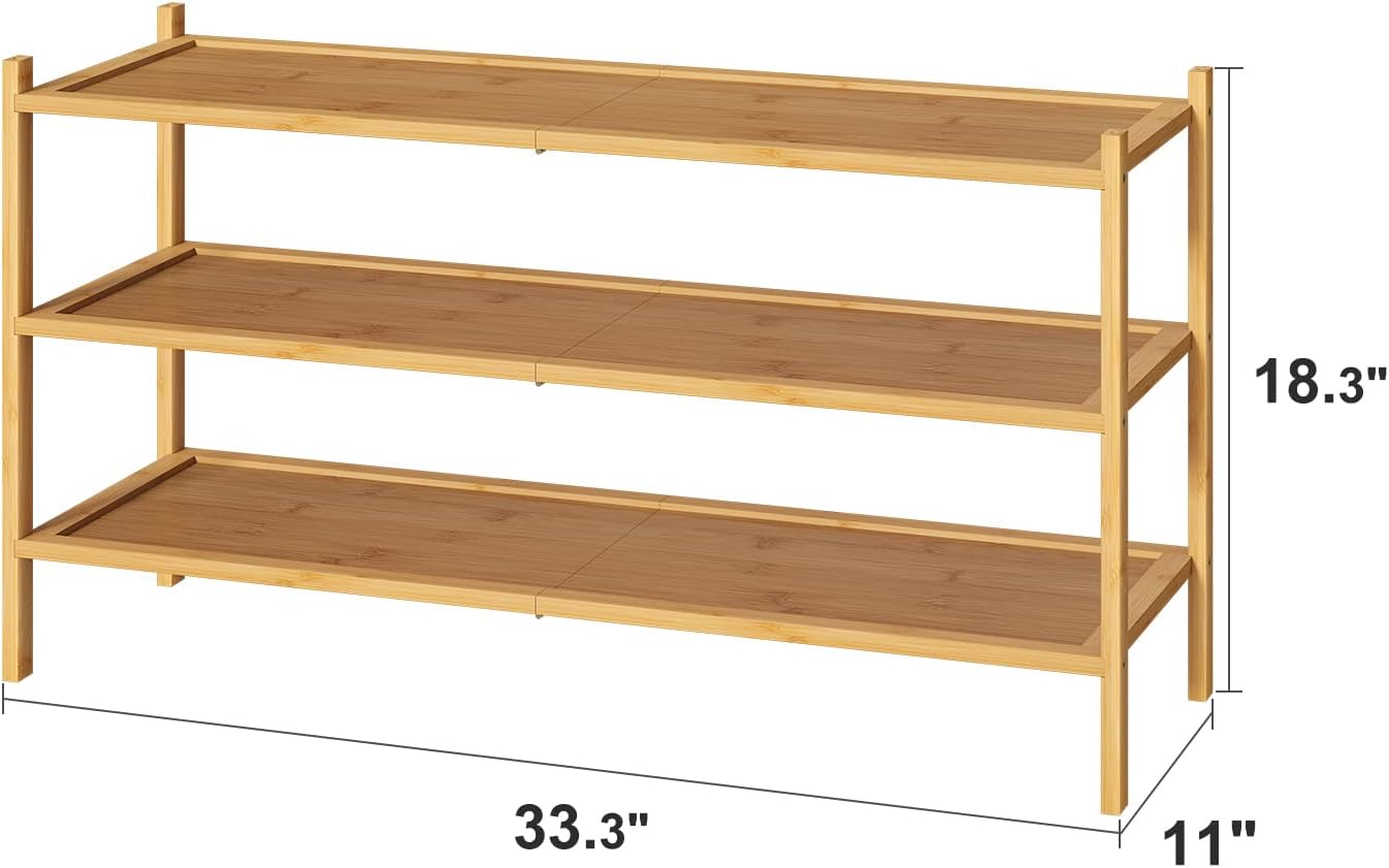 Bamboo Wood 3-Tier Shoe Rack