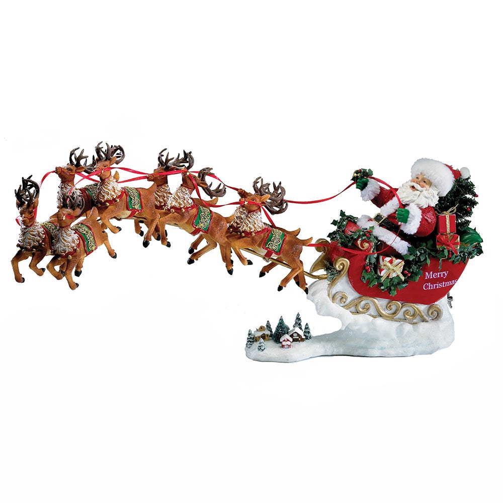 Musical Santa with Eight Reindeer, Set of 2