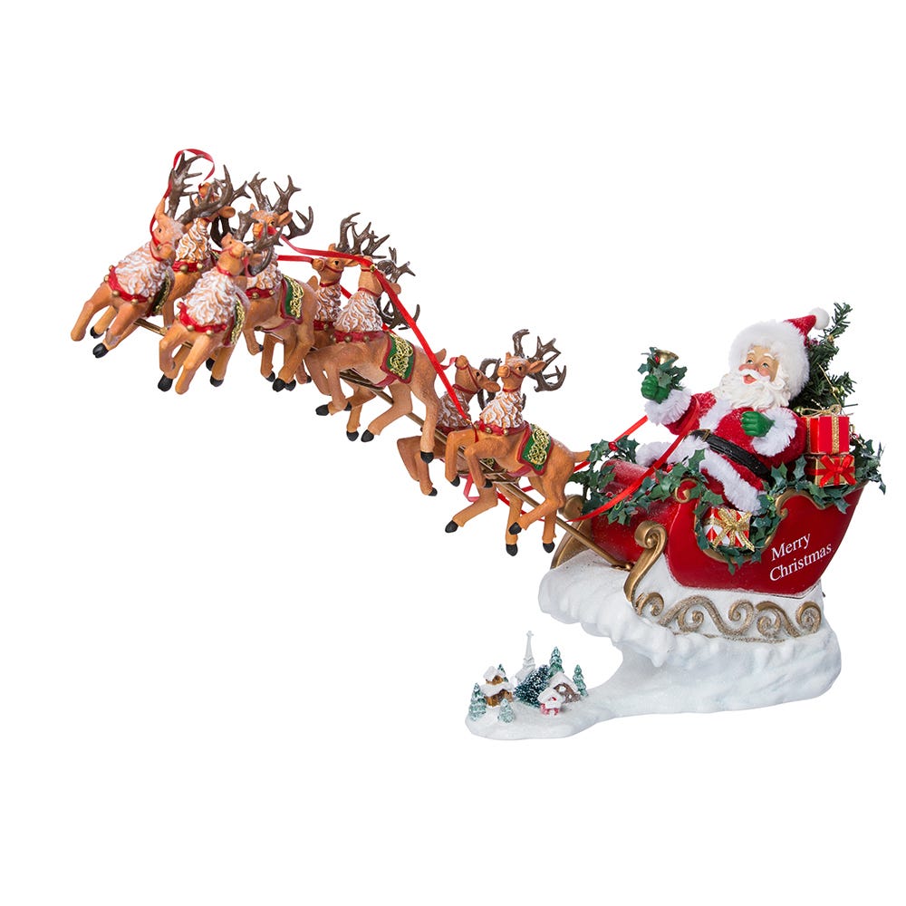 Musical Santa with Eight Reindeer, Set of 2