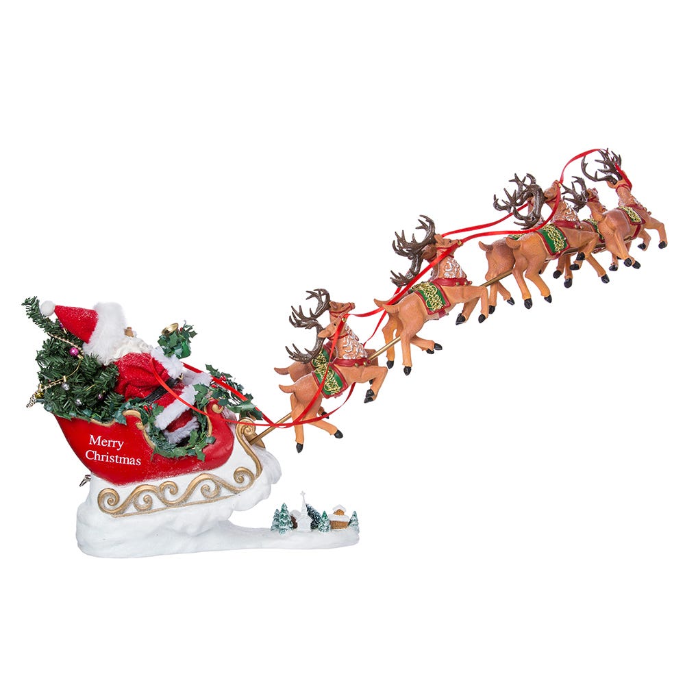Musical Santa with Eight Reindeer, Set of 2