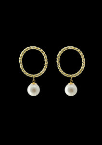 Akoya Pearl Twisted Gold Earrings