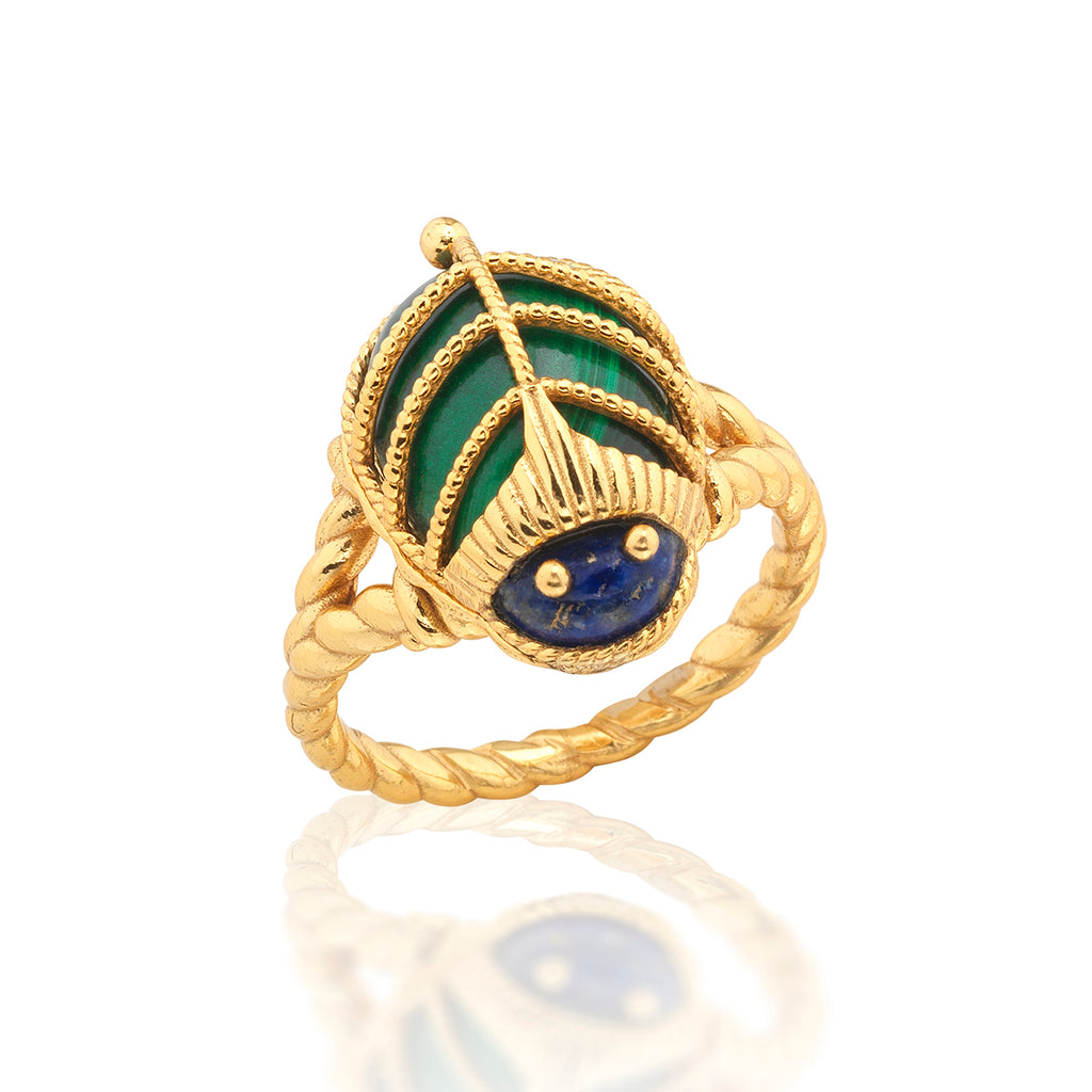 Scarab Petite Ring in Lapis/Malachite