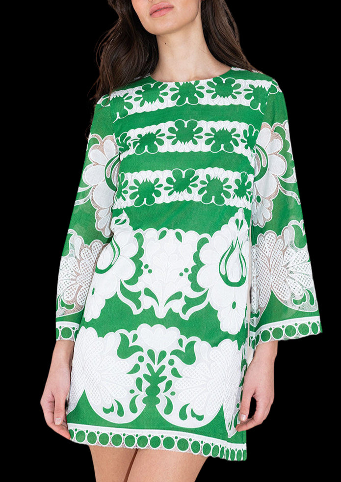 Stevie Burn Out Mini Dress in Green/White