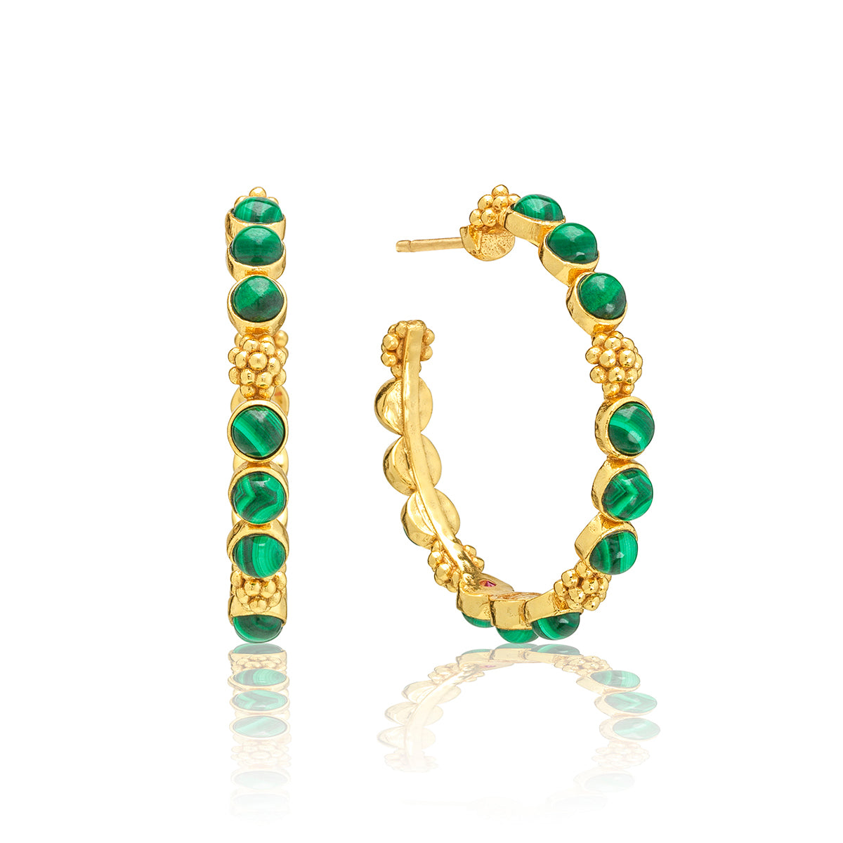 Berry Gem Medium Hoop Earrings in Malachite