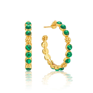 Berry Gem Medium Hoop Earrings in Malachite