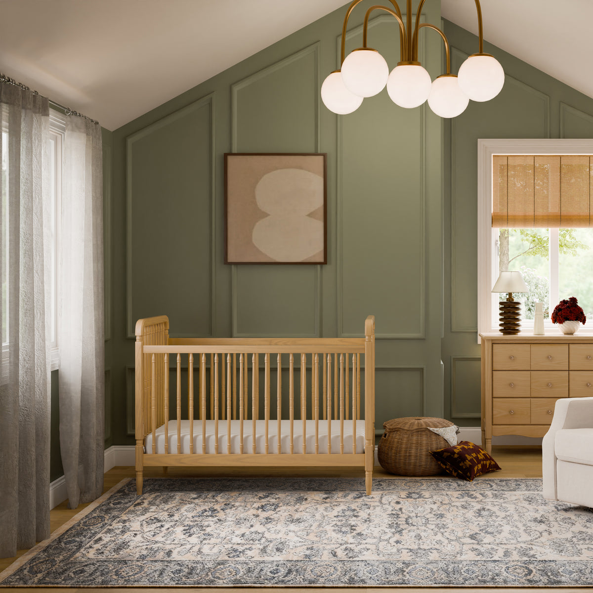Liberty 3-in-1 Convertible Spindle Crib with Toddler Bed Conversion Kit in Honey
