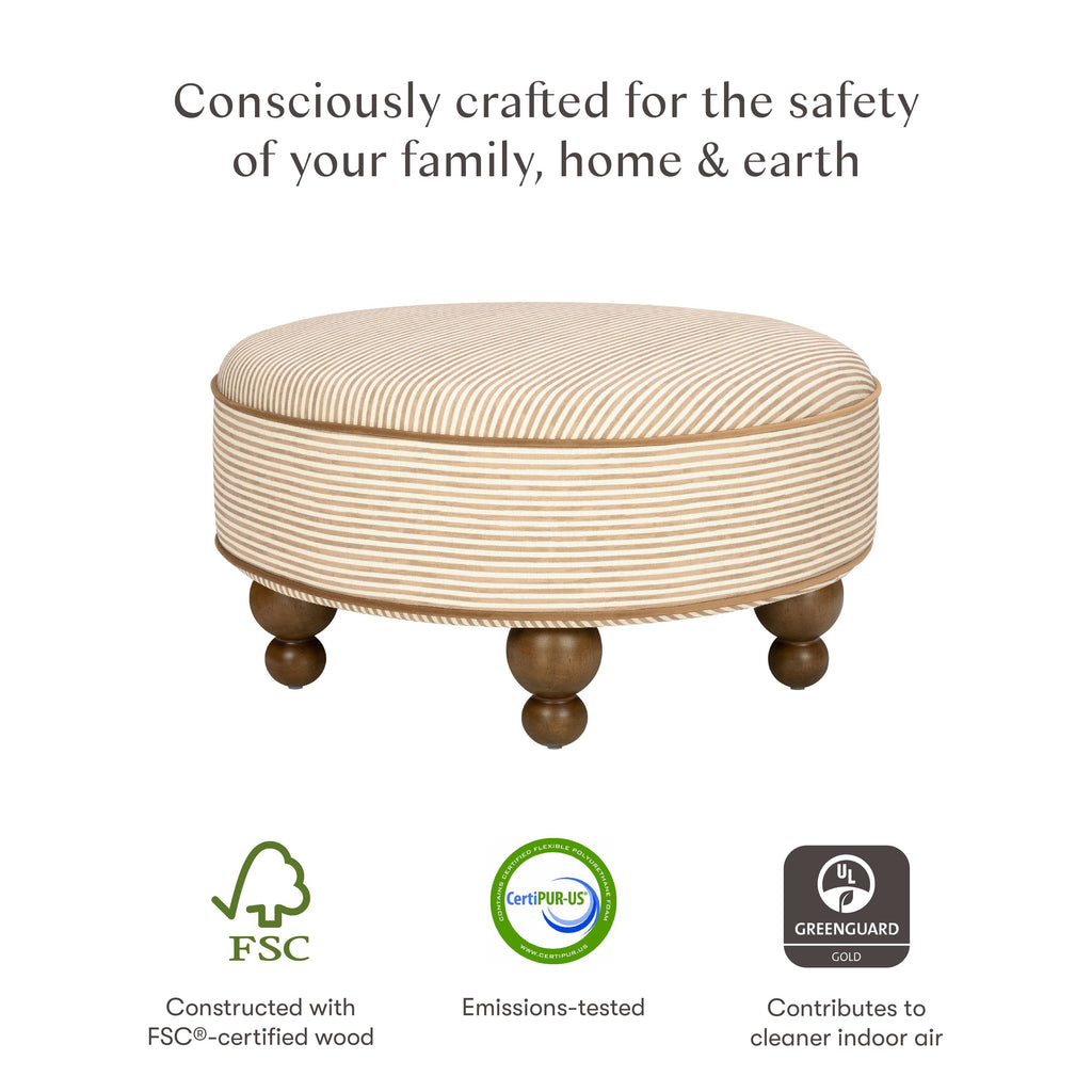 Astre Ottoman by Nate Berkus in Performance Bronze Stripe Eco-Crossweave with Toffee feet