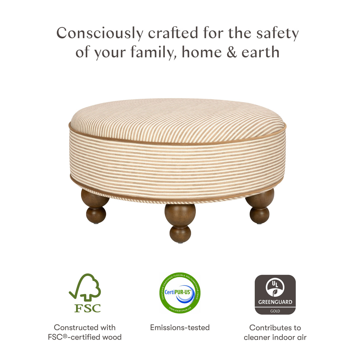 Astre Ottoman by Nate Berkus in Performance Bronze Stripe Eco-Crossweave with Toffee feet