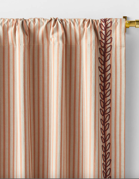 Charles Street Poppy Coral Embroidered Yarn-Dyed Blackout Window Curtain Panel 44"x96" by Jeremiah Brent