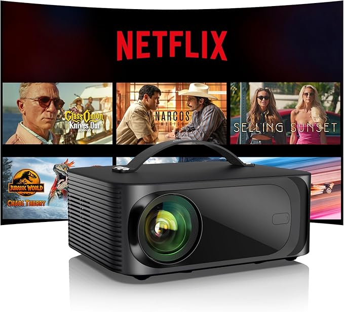 [1200 ANSI/Auto Focus/Built-in APPs] Outdoor-Projector-4K with Wifi6 and Bluetooth, Smart TV OS & DoIby, Portable Projector with Netflix/YouTube/PrimeVideo, ONOAYO 1080P Proyector with 300 ''Display