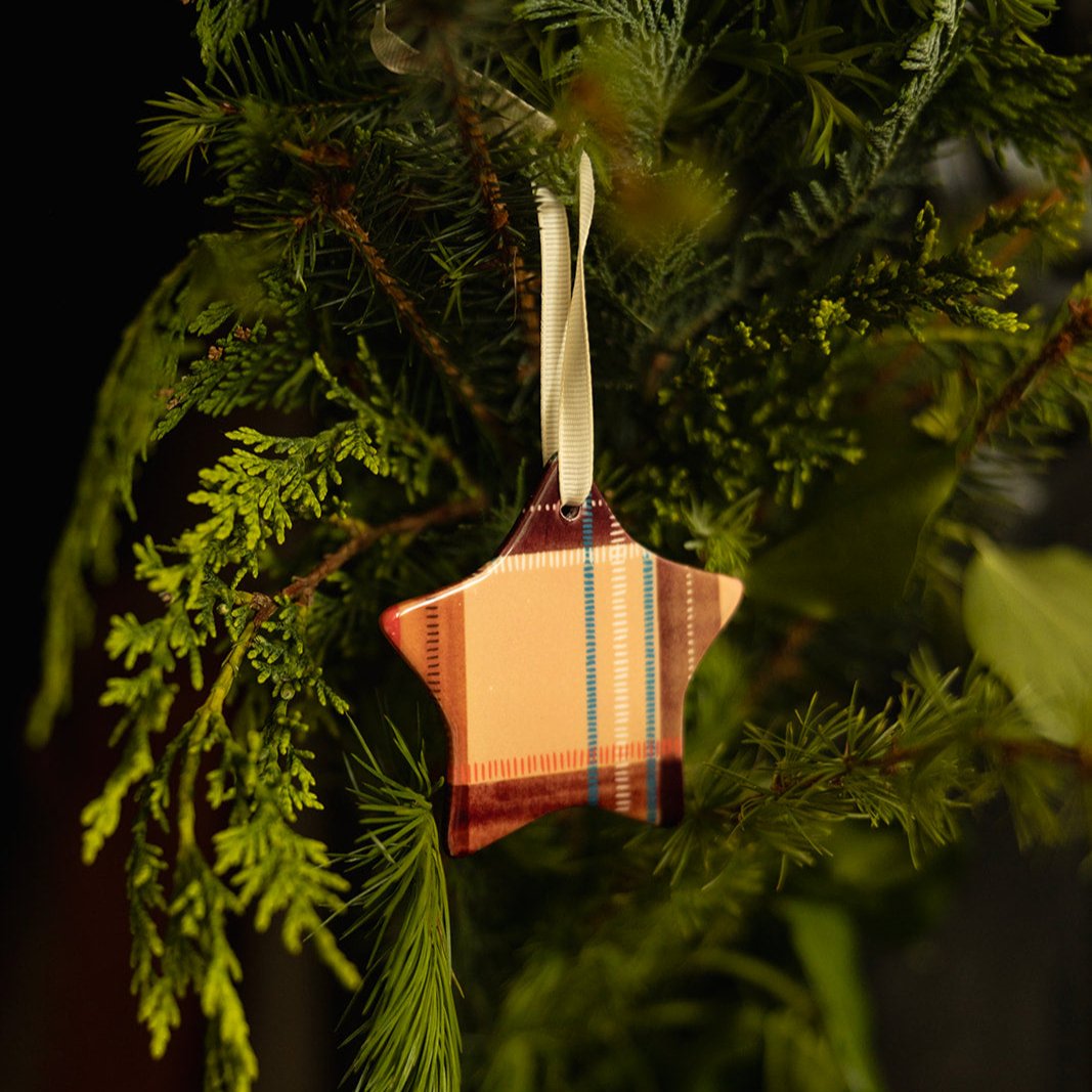 Tartan Charm Baubles in Brown & Pink