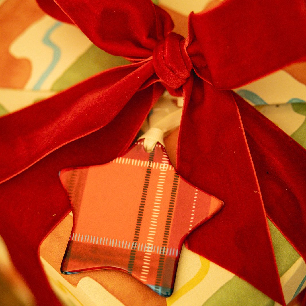 Tartan Charm Baubles in Red & Brown