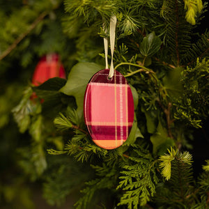 Tartan Charm Baubles in Brown & Pink