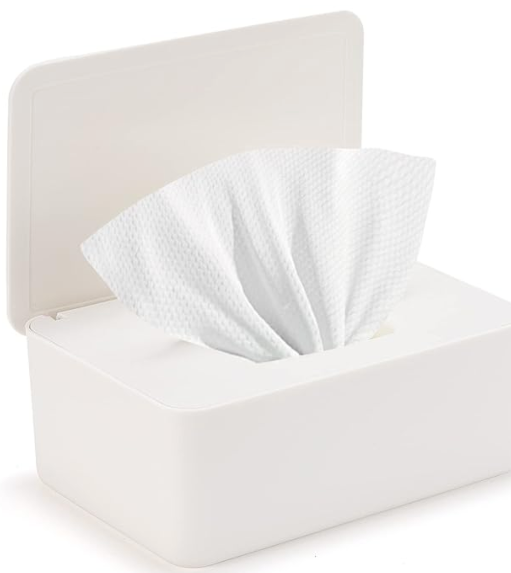 Baby Wipes Dispenser, Wipe Holder for Baby & Adult,Keeps Wet Tissue Fresh, Non-Slip Wipes Case, Flushable Wipe Container with Sealing Design Lid (1-White)
