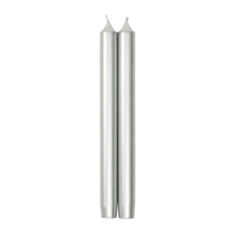 Caspari Straight Taper 10" Candles in Silver, Set of 12