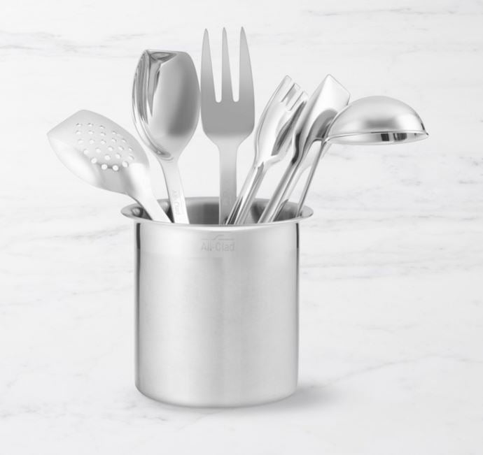 All-Clad Cook & Serve Stainless-Steel Utensils with Utensil Holder, Set of 6