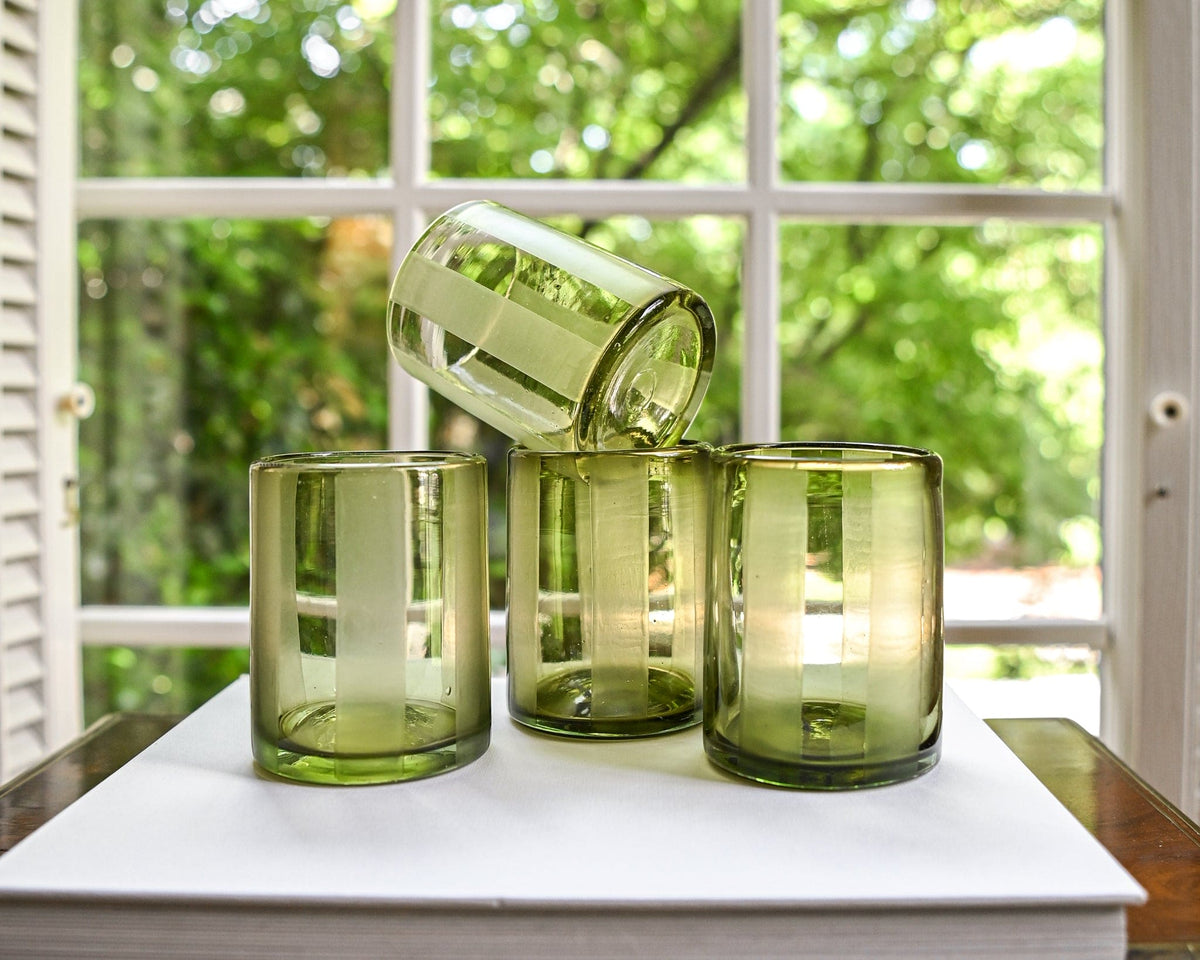 Cabana Stripe Rocks Glasses in Citron