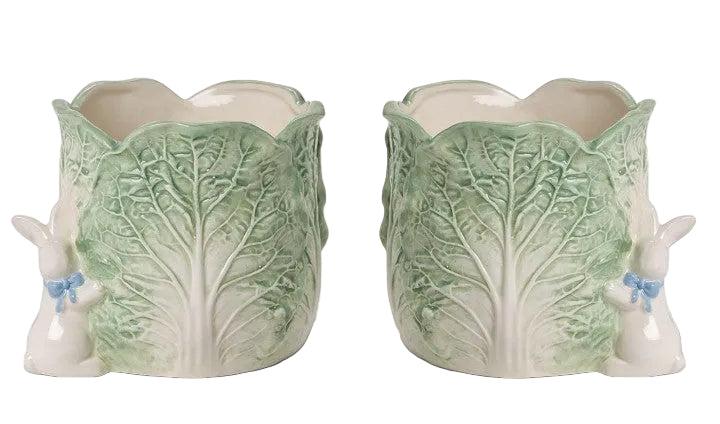 Cabbage and Bunny Cachepots, Set of 2