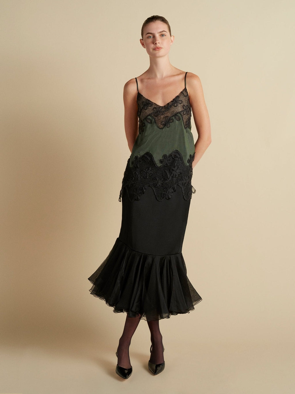 Cady Skirt with Organza Flounce Hem - Marina Moscone