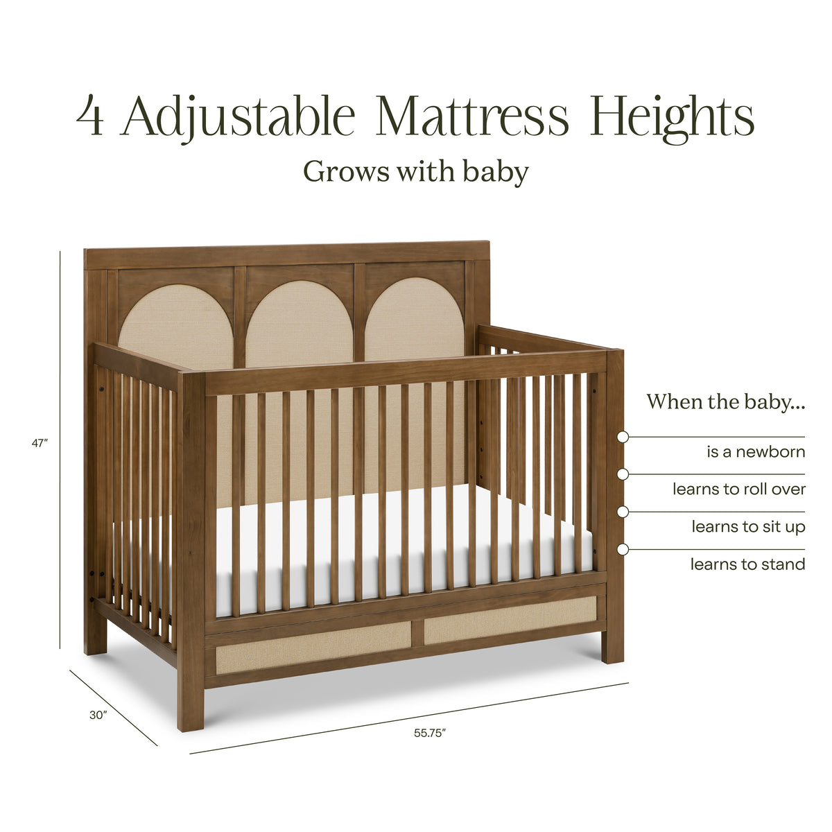 Eloise 4-in-1 Convertible Crib in Natural Walnut & Performance Sand Eco-Weave