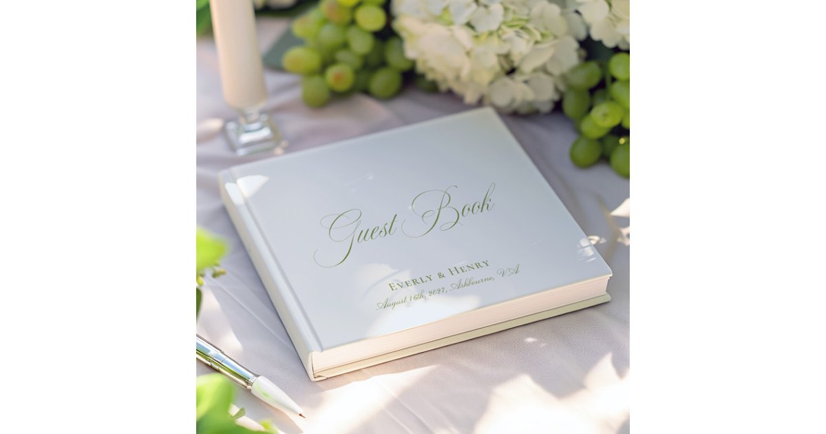 Calligraphy Light Blue & Sage Green Wedding Guest Book