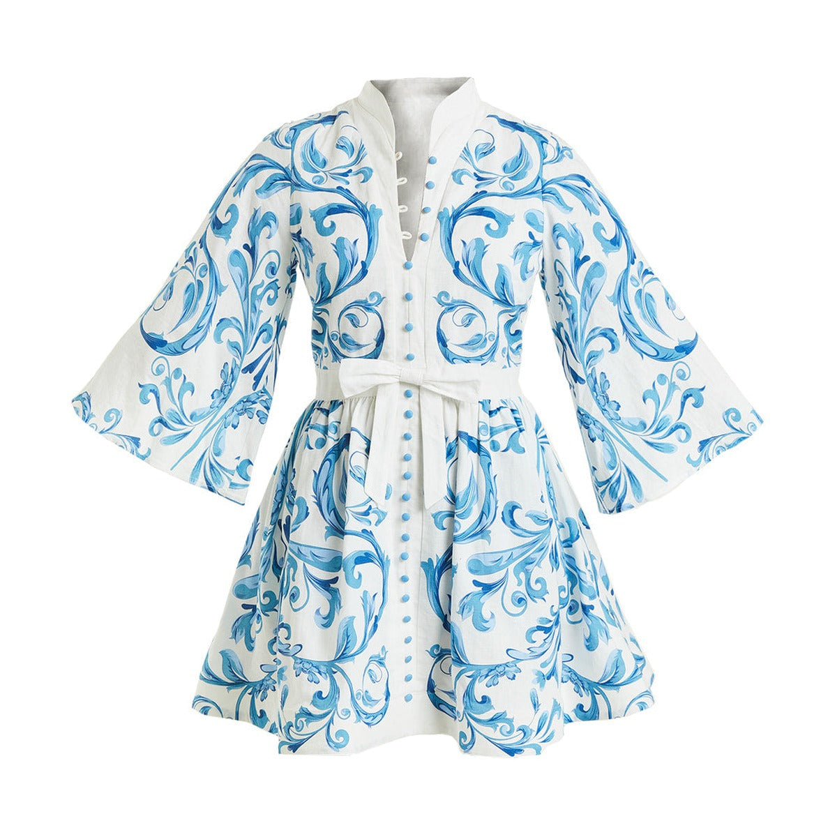 Carmen Mini Dress in Blue & Ivory