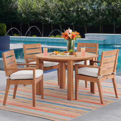Castello Teak with Cushions 5 Piece Dining Set + 48 in. D Table