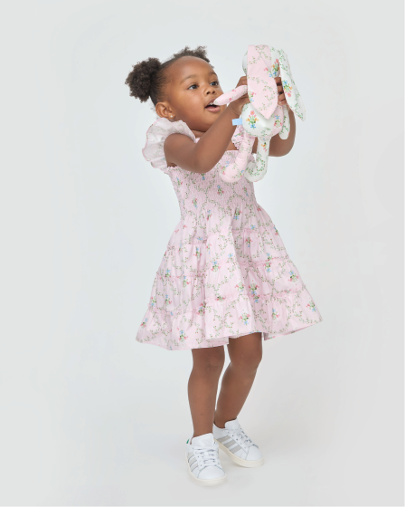 The Baby Ellie Nap Dress in Light Pink Trellis