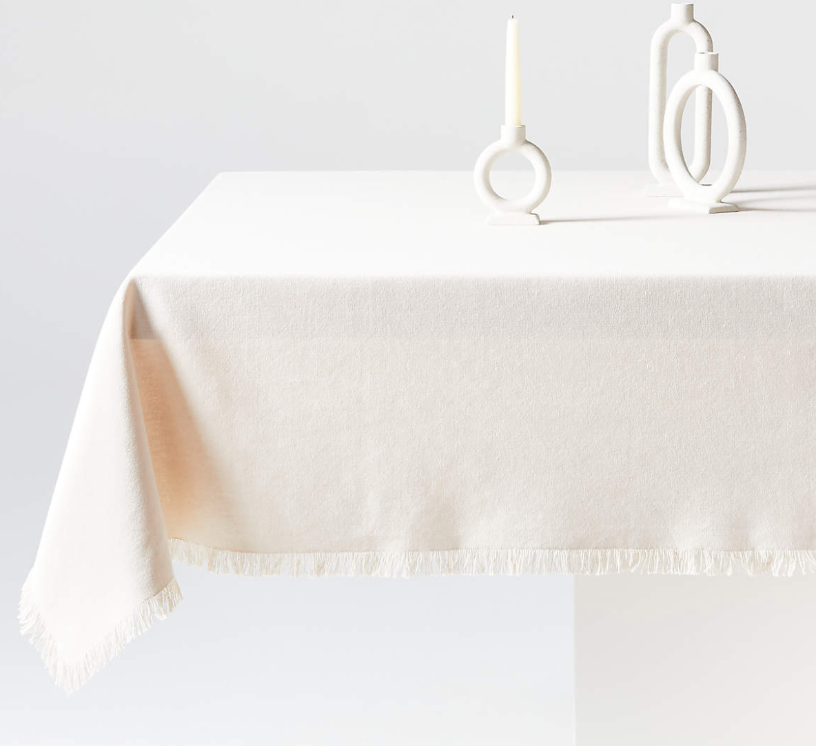 Craft Birch Beige Fringe Organic Cotton Tablecloth