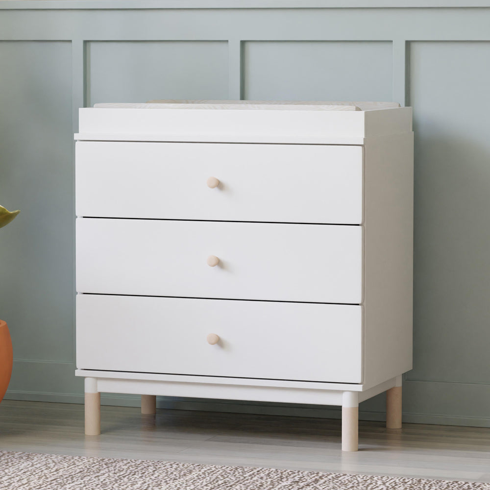 Gelato 3-Drawer Compact Changer Dresser with Removable Changing Tray (34") in White & Washed Natural