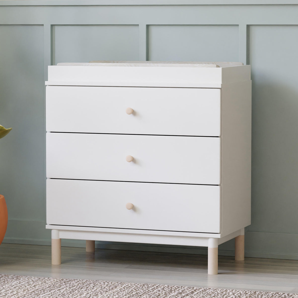 Gelato 3-Drawer Compact Changer Dresser with Removable Changing Tray (34") in White & Washed Natural