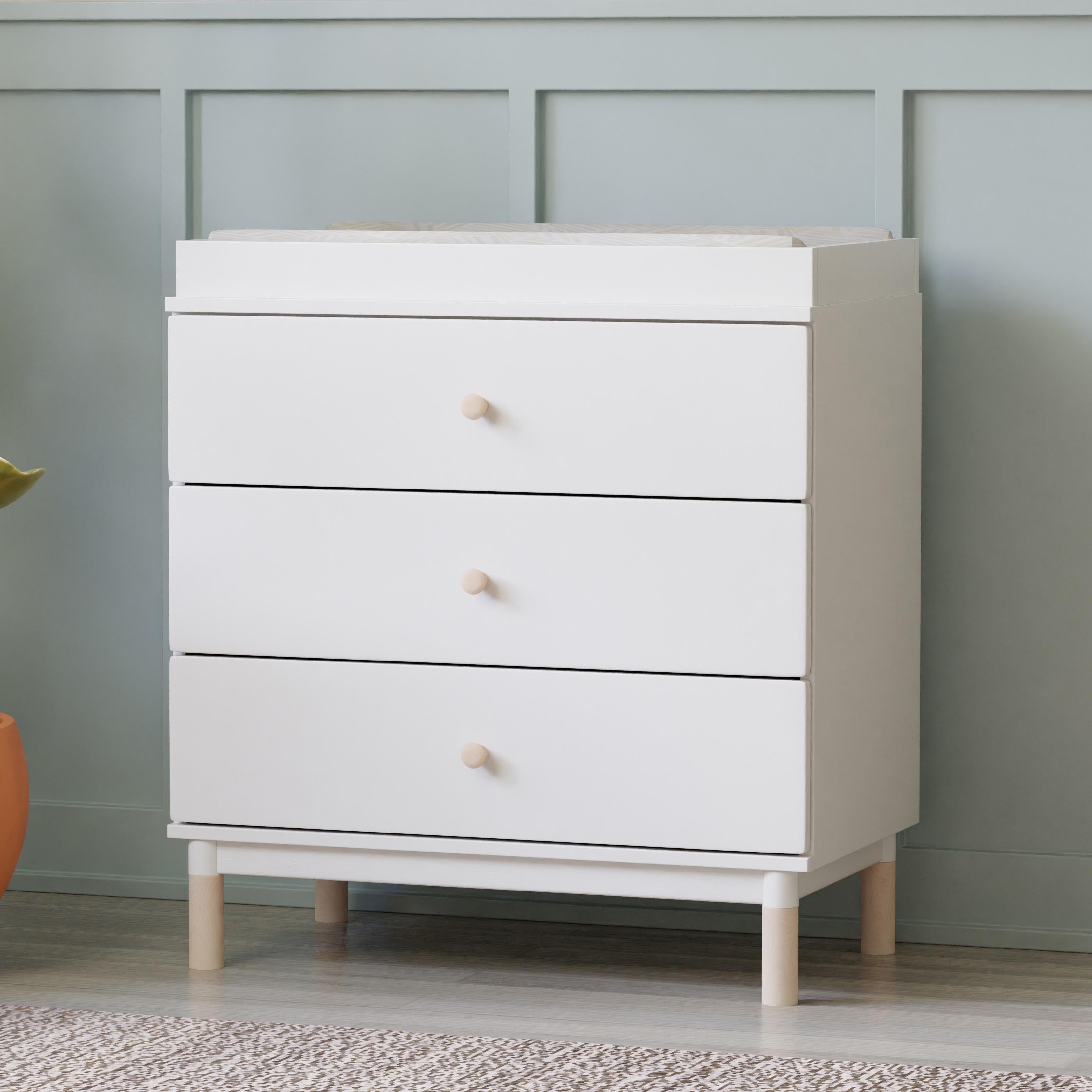 Gelato 3-Drawer Changer Dresser with Removable Changing Tray in White & Washed Natural