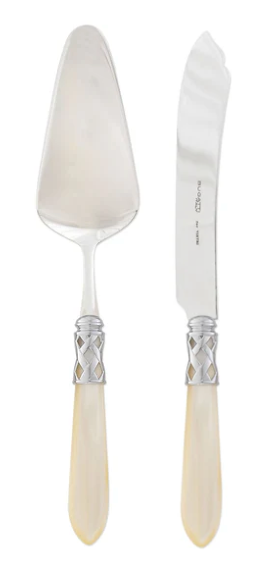 Aladdin Brilliant Cake Knife and Server Set, Ivory
