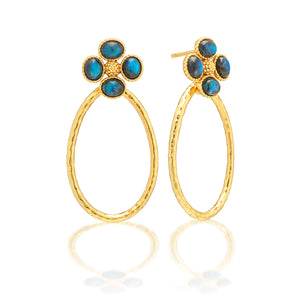 Berry Clover Teardrop  Earrings in Blue Labradorite