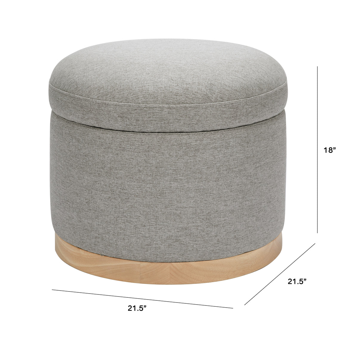 Naka Storage Ottoman in Eco-Performance Fabric | Water Repellent & Stain Resistant in Performance Grey Eco-Weave with Light Wood Base