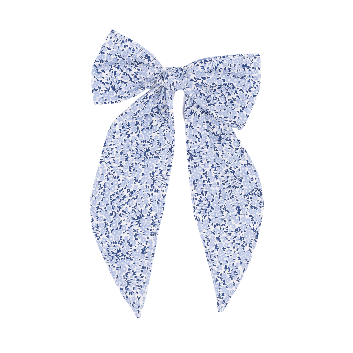 Front view of Anchor Bow showcasing blue floral linen-cotton fabric on plain background