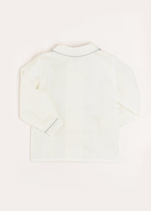 Double-Breasted Peter Pan Collar Long Sleeve Shirt with Blue Silk Piping (18mths-10yrs) Shirts from Pepa London
