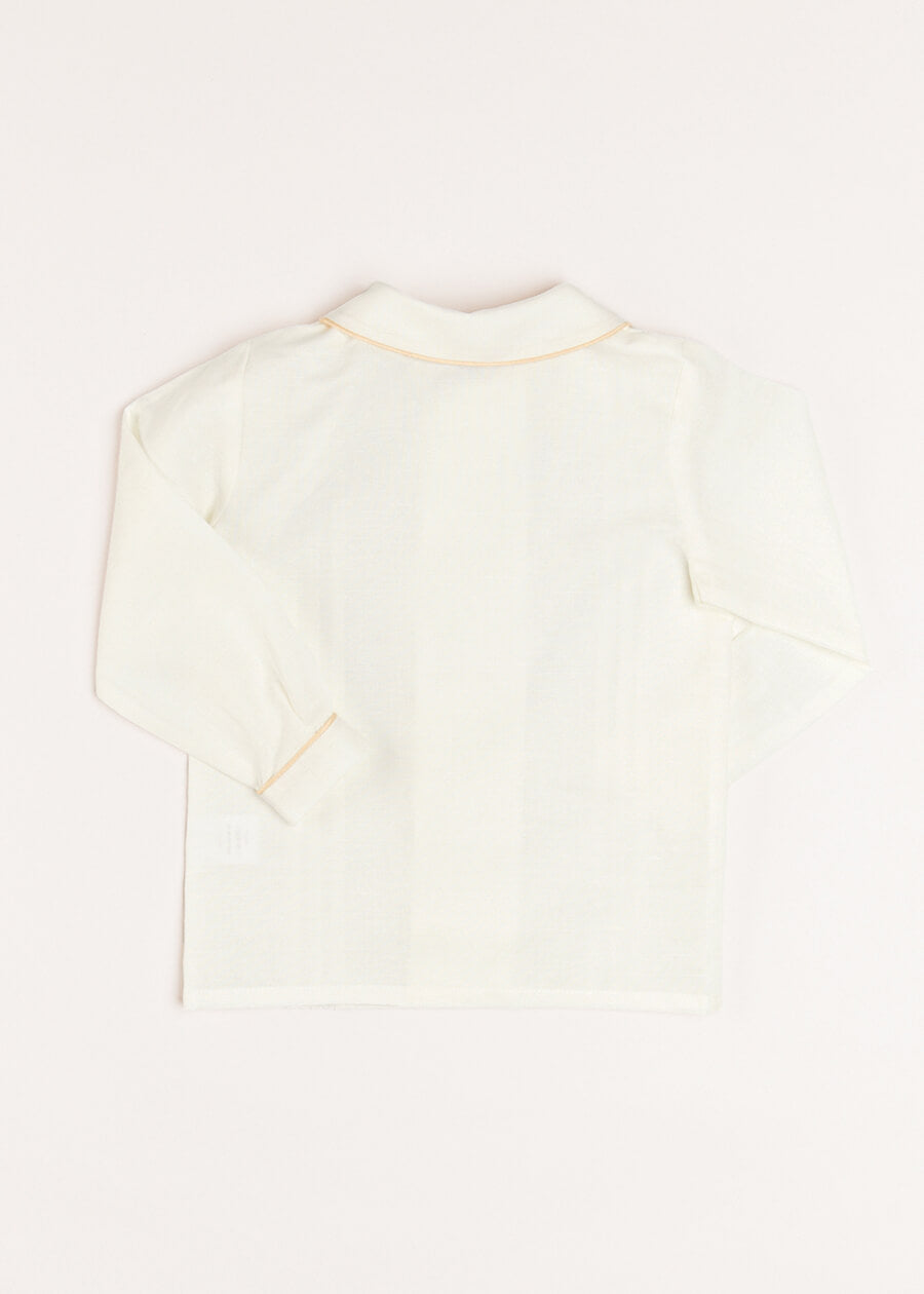 Double-Breasted Peter Pan Collar Long Sleeve Shirt with Beige Silk Piping (18mths-10yrs) Shirts from Pepa London