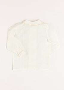 Double-Breasted Peter Pan Collar Long Sleeve Shirt with Beige Silk Piping (18mths-10yrs) Shirts from Pepa London