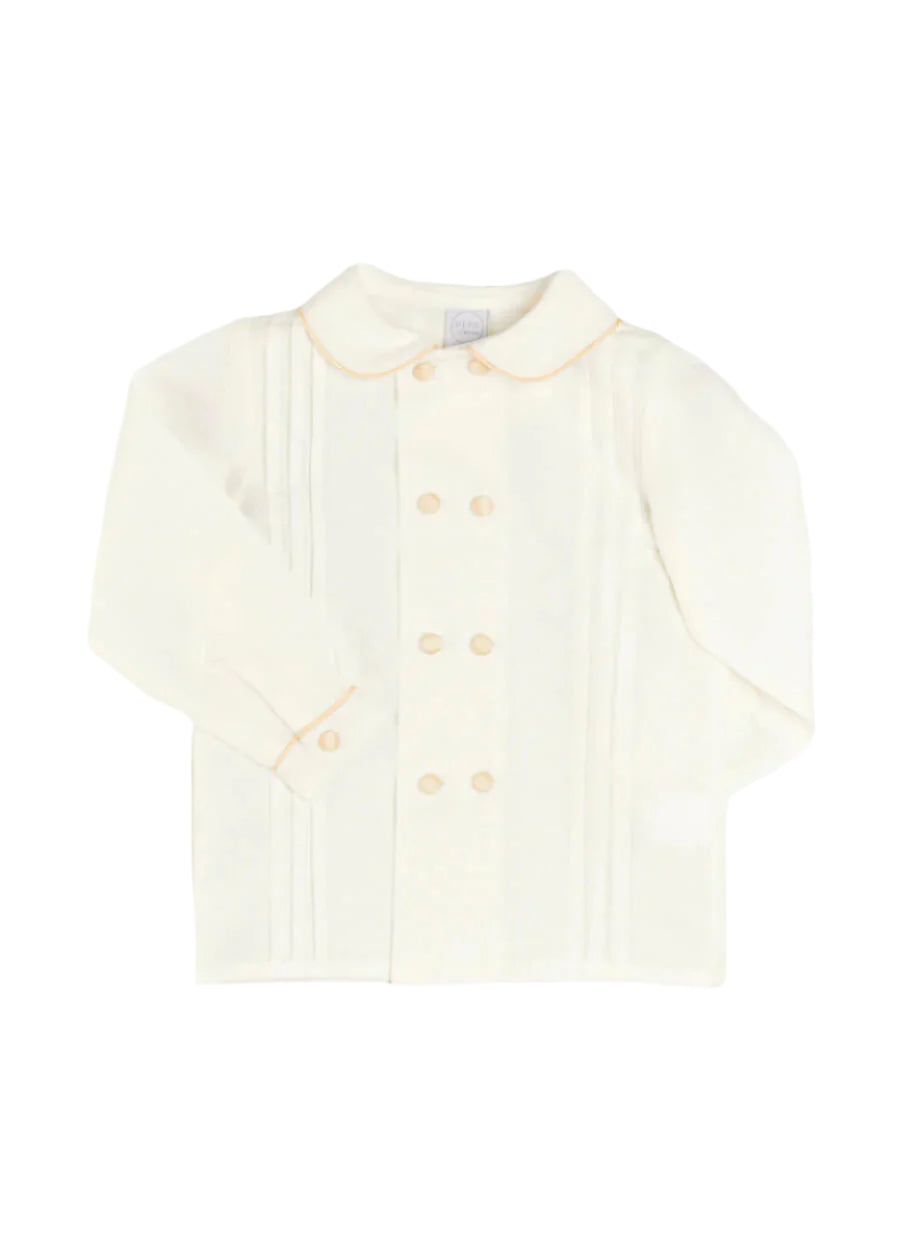 Double-Breasted Peter Pan Collar Long Sleeve Shirt with Beige Silk Piping (18mths-10yrs) Shirts from Pepa London