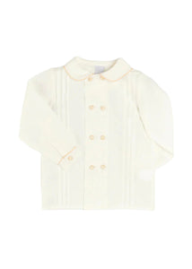 Double-Breasted Peter Pan Collar Long Sleeve Shirt with Beige Silk Piping (18mths-10yrs) Shirts from Pepa London