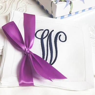 Celia Festival Monogrammed Linen Cocktail Napkins - Set of 4