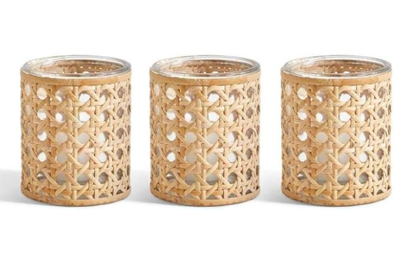 Cane Webbing Candleholders - Set of 3