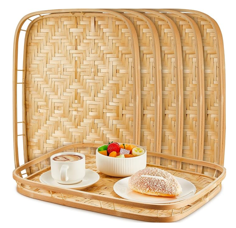6 Pcs Bamboo Wicker Serving Trays
