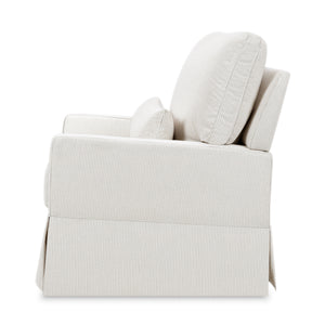 Crawford Pillowback Chair and a Half Comfort Swivel Glider in Fog Chatham Stripe Performance Eco-Weave