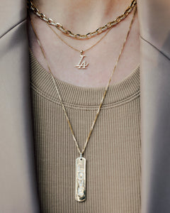 Longtag Necklace shown in Yellow Gold, 14k yellow gold,14k yellow gold, 14k rose gold, 14k white gold