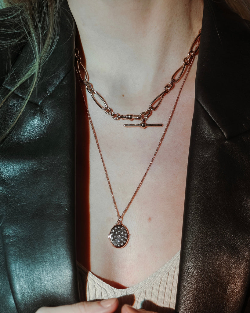 Etoile Locket shown with the Antique Link Necklace, 14k yellow gold