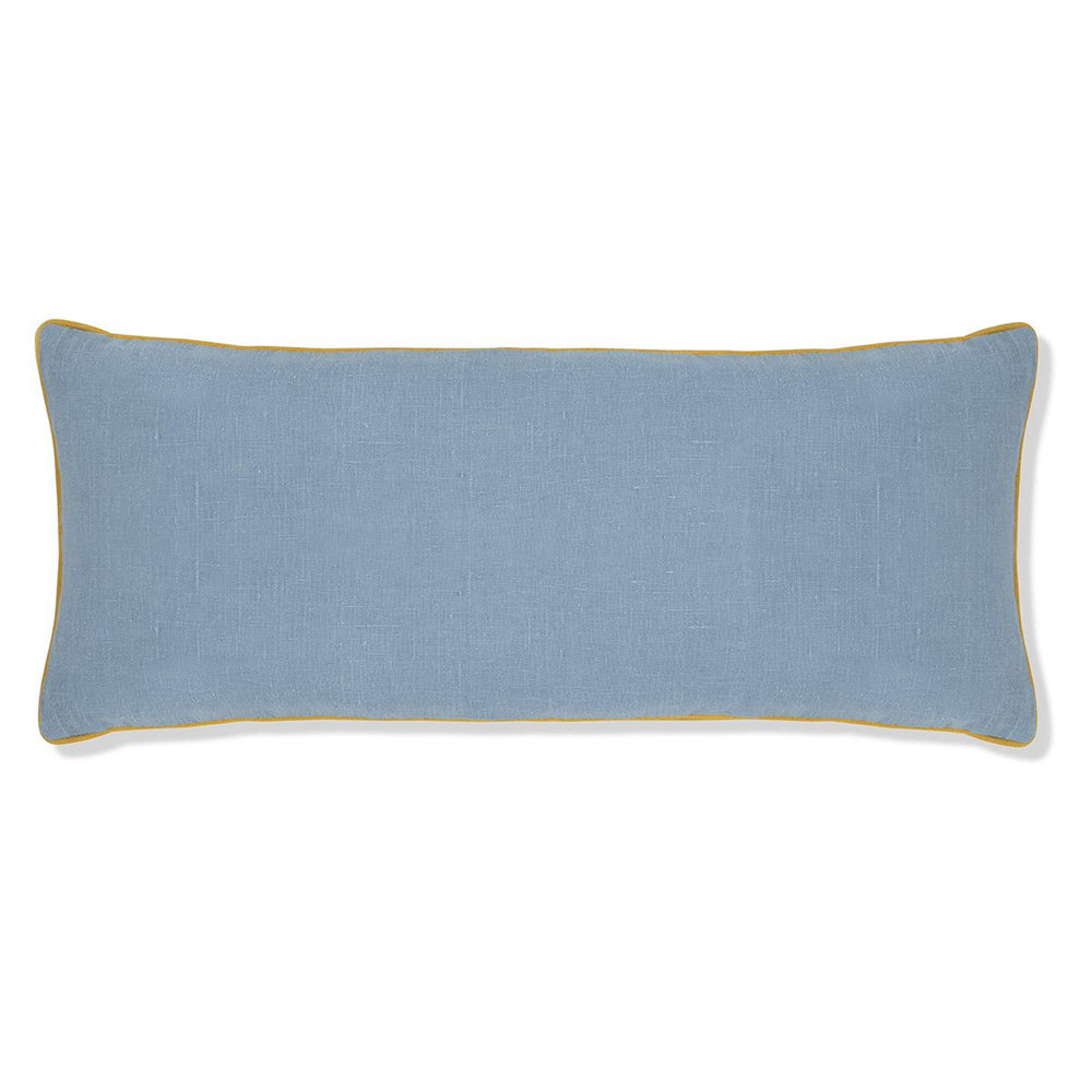 Cushion in Chambray Blue with Ochre Piping